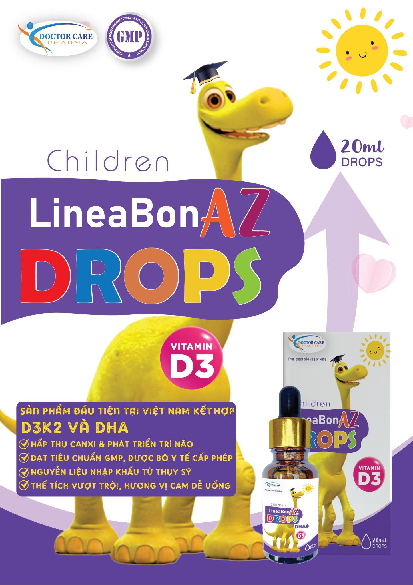 Lineabon AZ Drops bổ sung D3 K2 cho bé cao khỏe