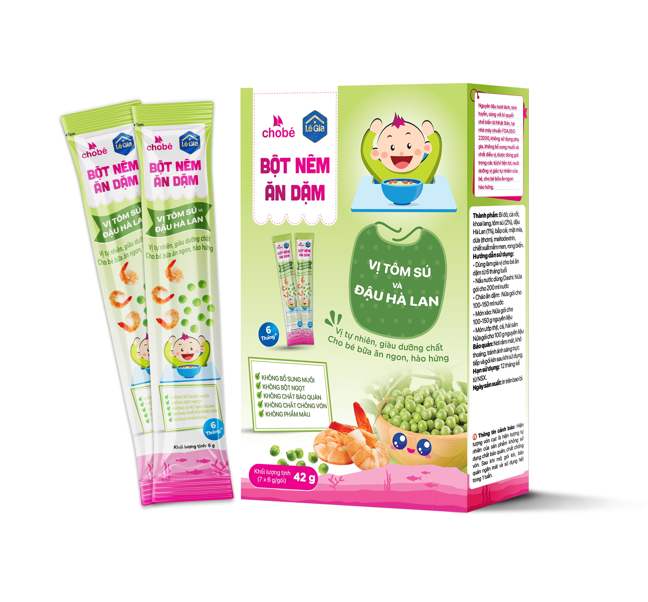 Bột Nêm Ăn Dặm Vị Tôm Sú và Đậu Hà Lan 42g 6M+ Lê Gia (Thùng 30 hộp)