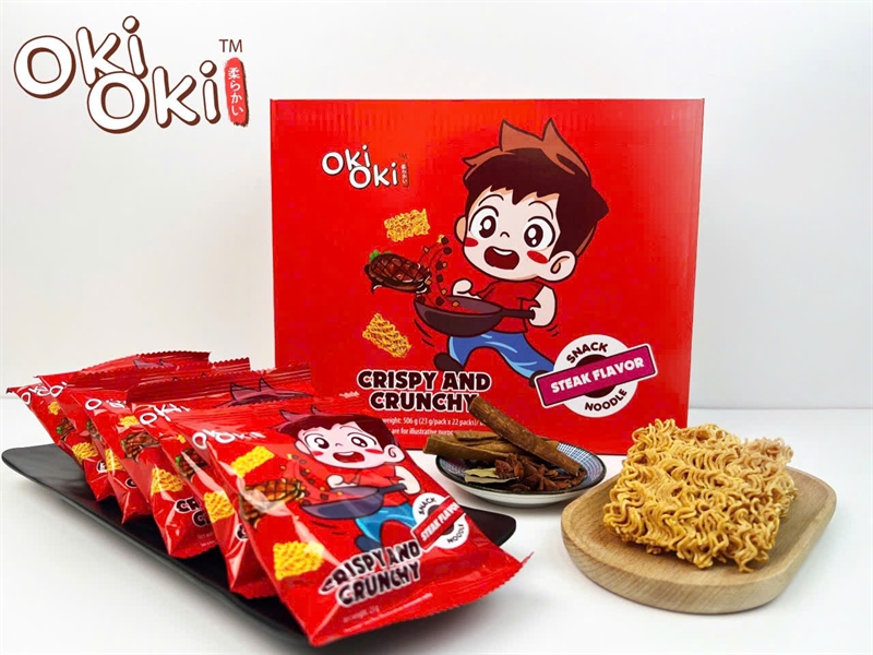 Snack Mì Giòn Oki Oki Hương Bò Bít Tết (23g*22 gói, 506gr/hộp)