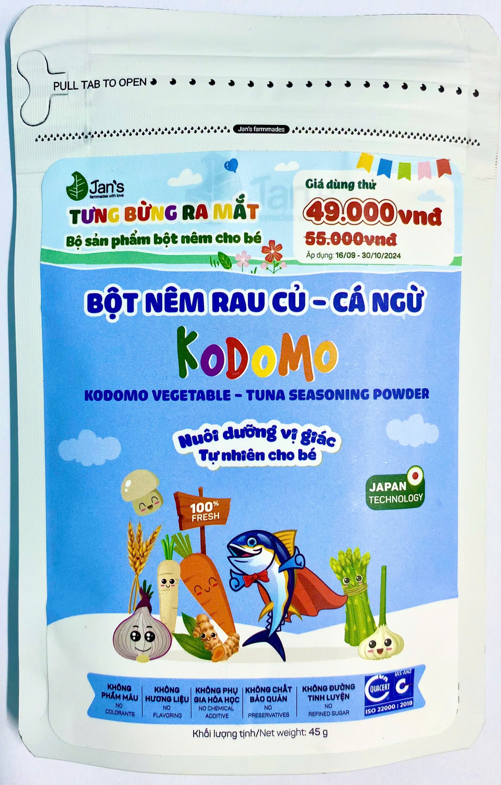 Bột nêm rau củ - Cá Ngừ Kodomo gói 45gr