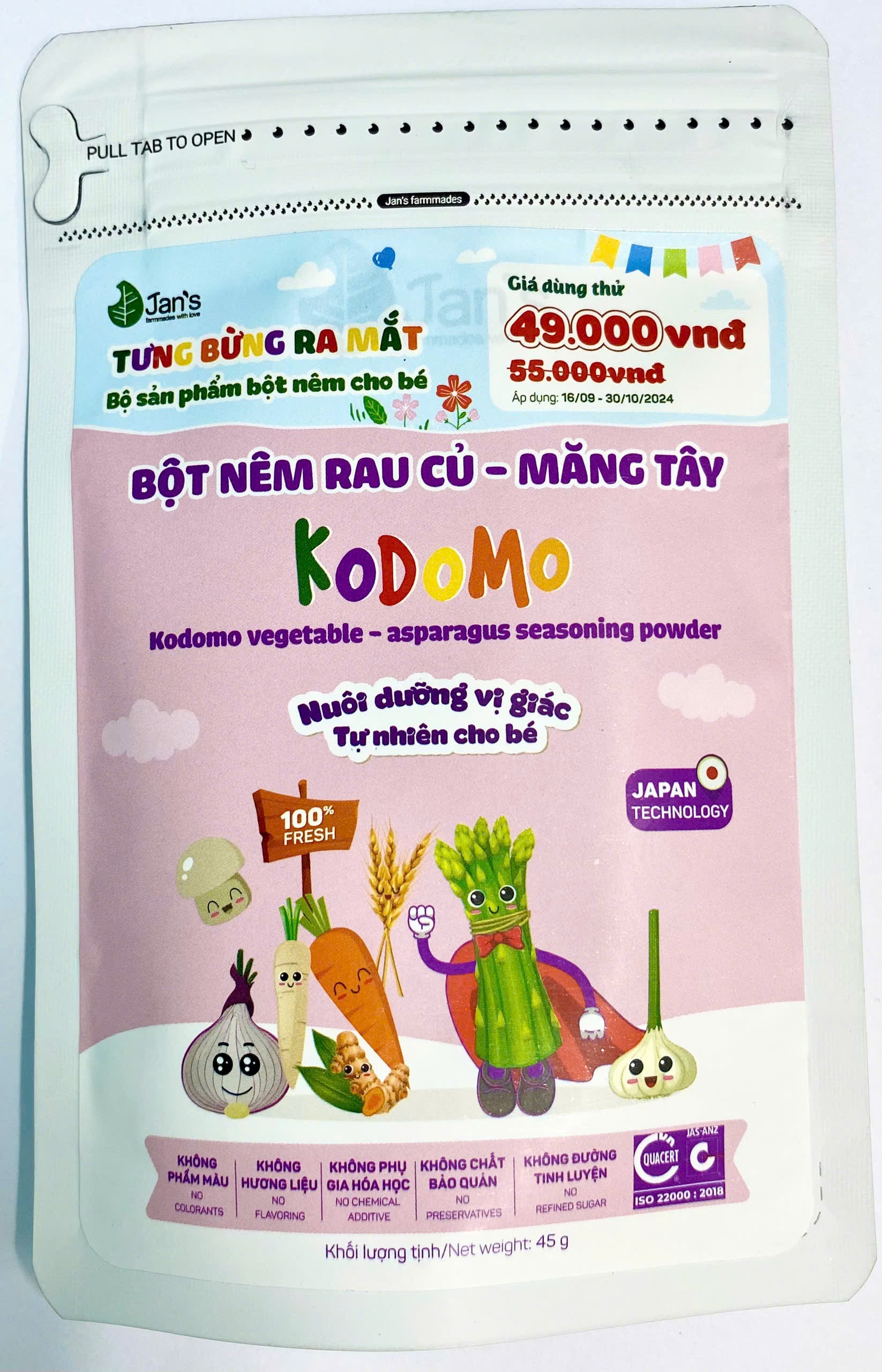 Bột nêm rau củ - Măng Tây Kodomo gói 45gr