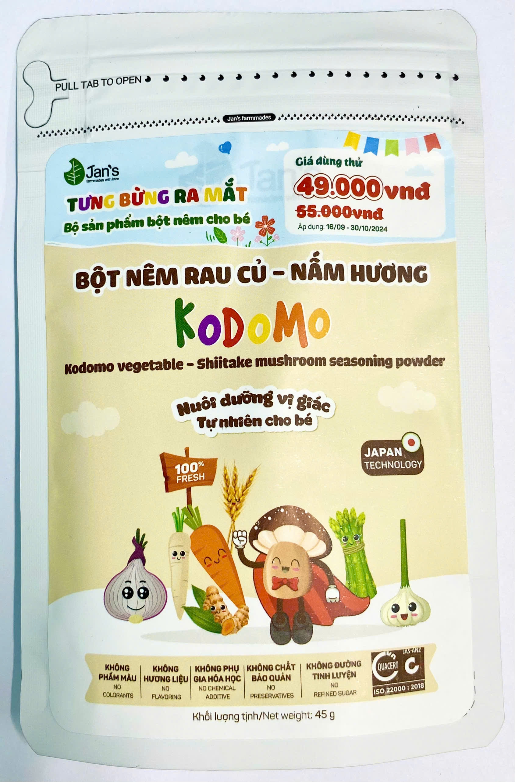 Bột nêm rau củ - Nấm Hương Kodomo gói 45gr