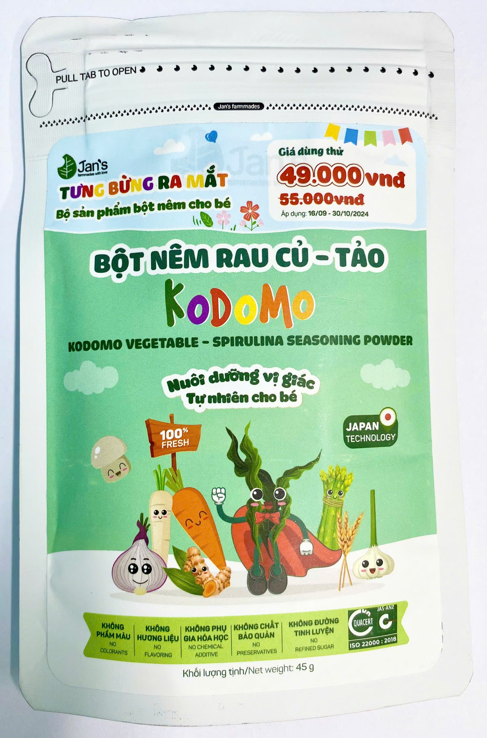 Bột nêm rau củ - Tảo Kodomo gói 45gr