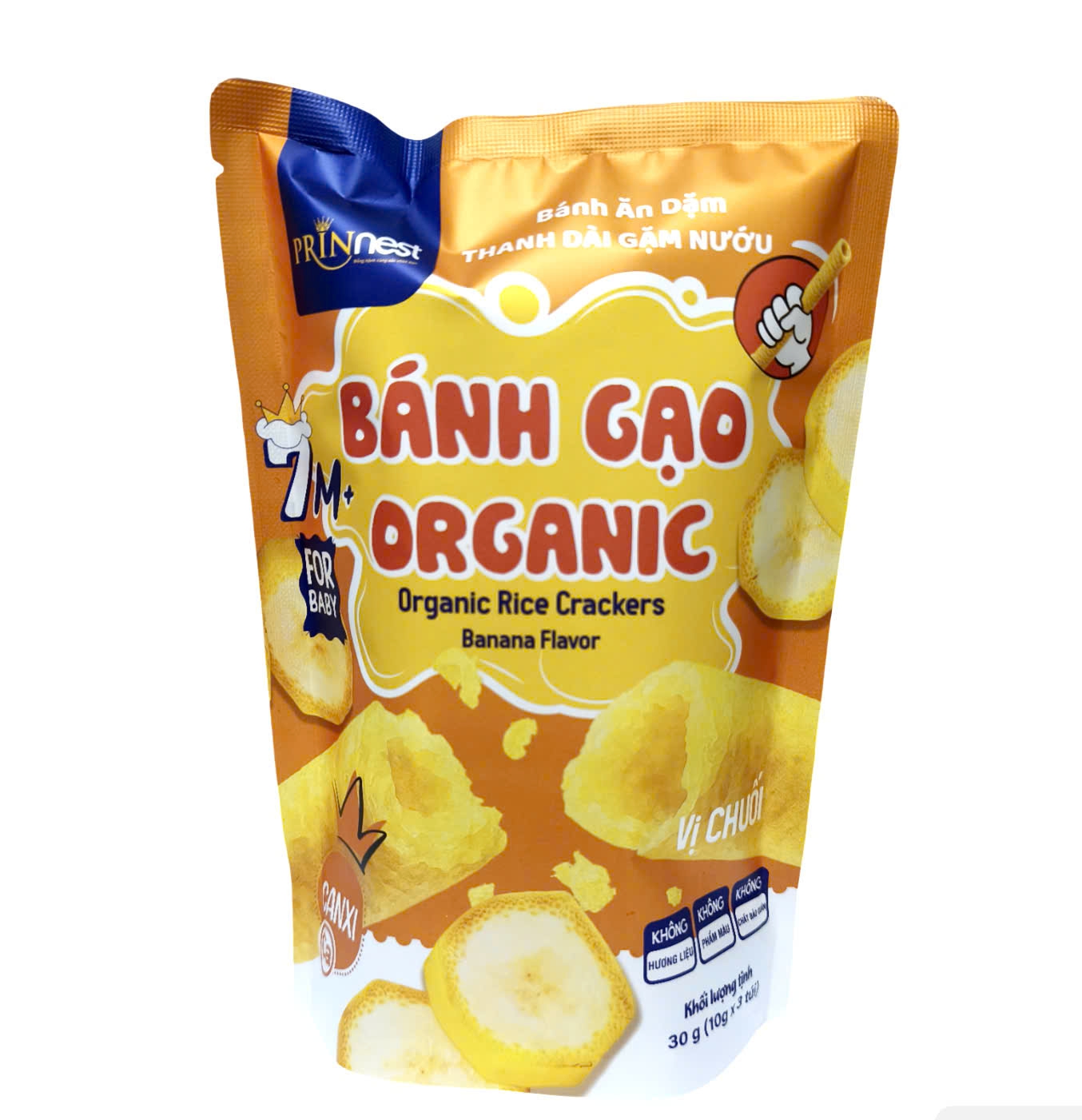 PRINNEST Bánh Gạo Organic Que Dài Gặm Nướu Vị Chuối 30g 7+ (Thùng 60 Túi)
