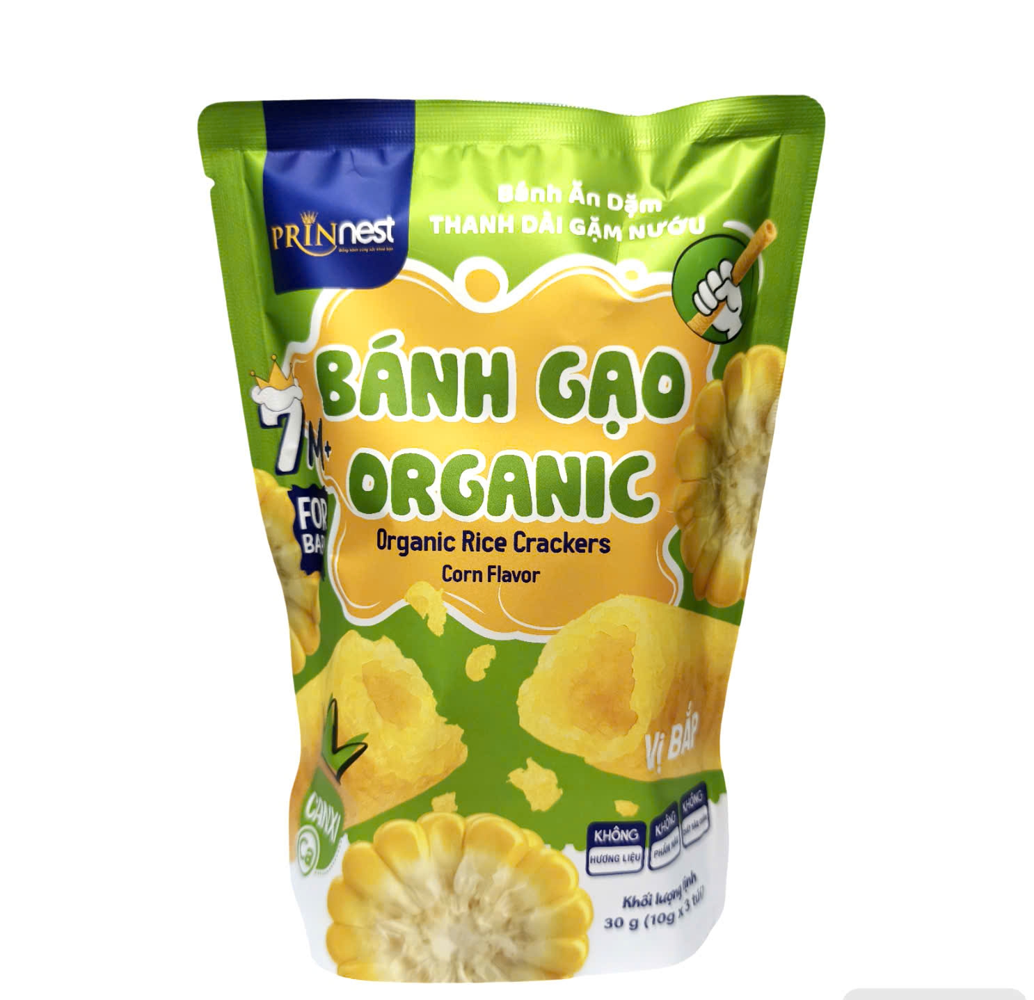 PRINNEST Bánh Gạo Organic Que Dài Gặm Nướu Vị Bắp 30g 7+