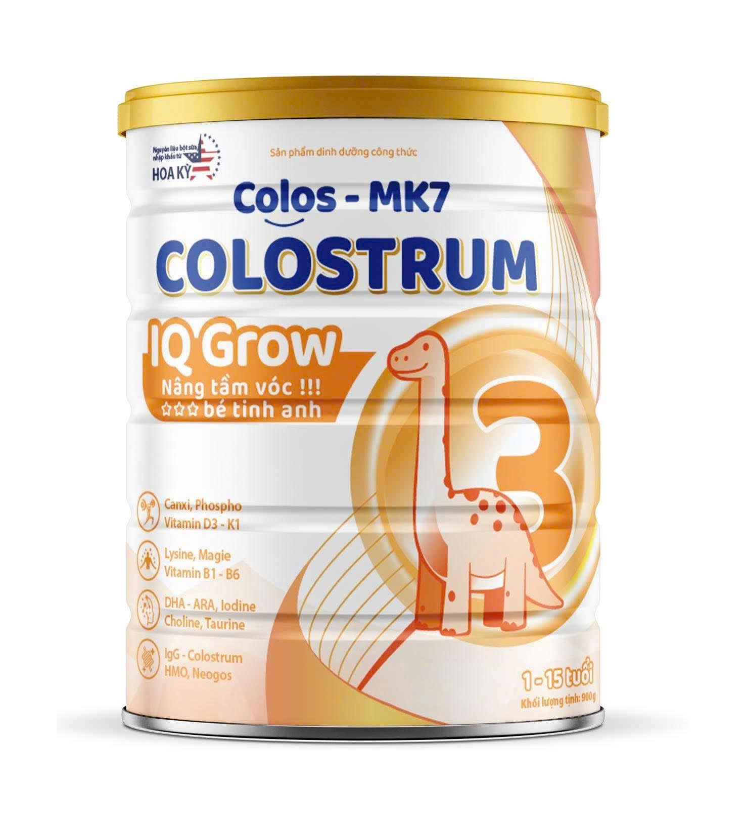 Sữa Bột Colos-MK7 Colostrum IQ Grow 3 (850gr) 1-15 tuổi