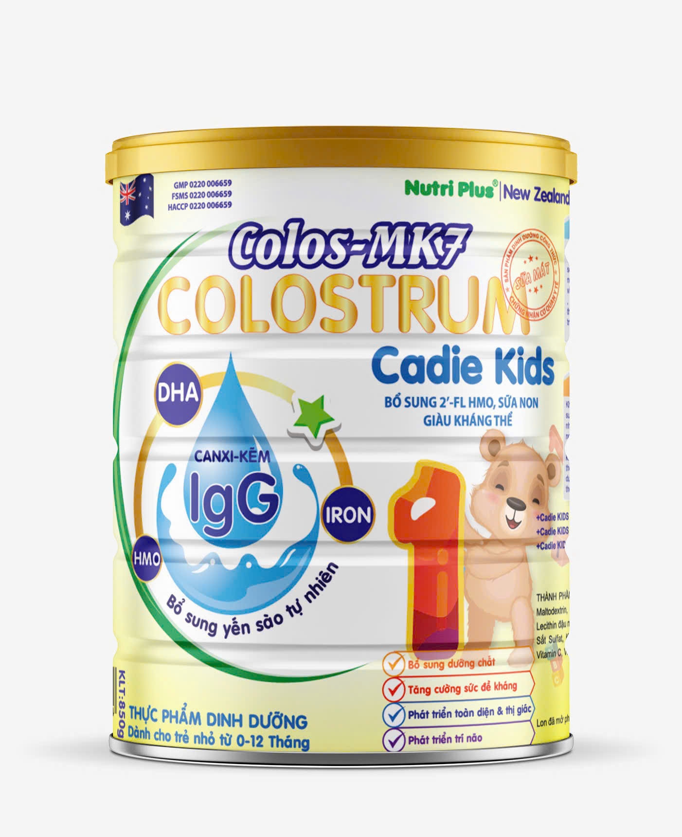Sữa Bột Colos-MK7 Colostrum Cadie Kids 1 (850gr) 0-12 tháng
