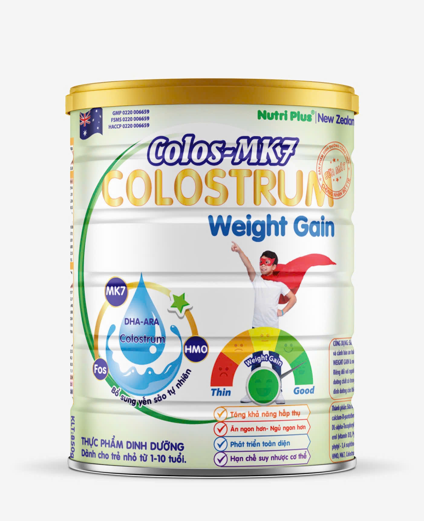 Sữa Bột Colos-MK7 Colostrum Weight Gain (850gr) 1-10 tuổi