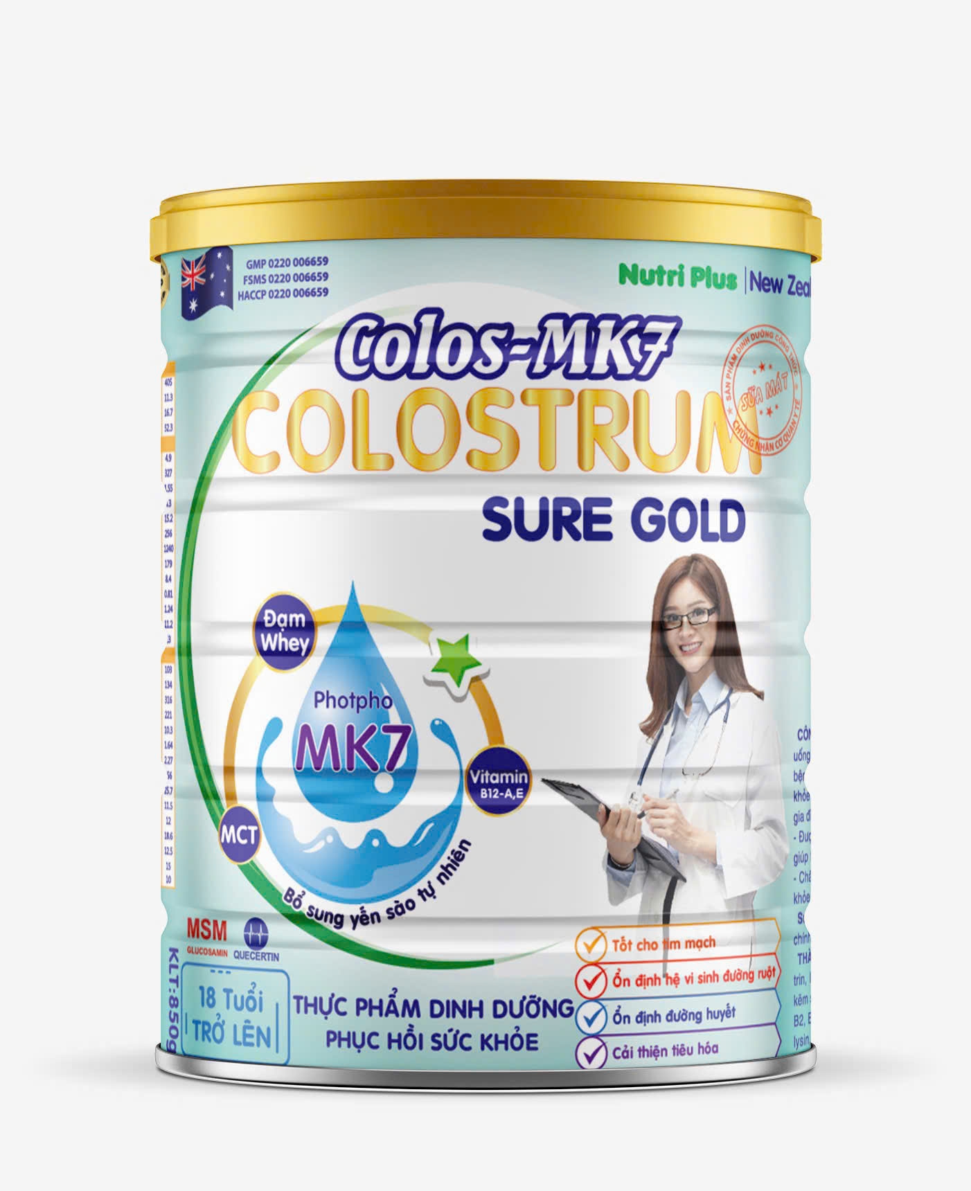 Sữa Bột Colos-MK7 Colostrum Sure Gold (850gr) trên 18 tuổi