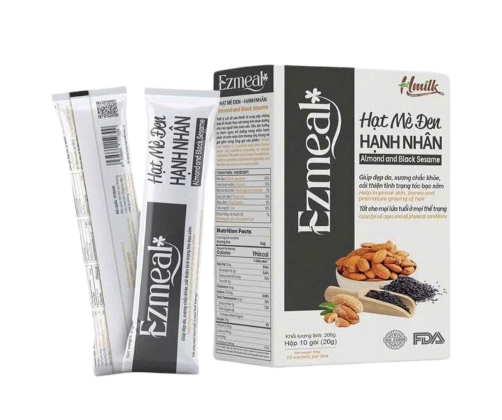 Sữa Hạt EZMEAL Hạt Mè Đen Hạnh Nhân 20g*10 gói