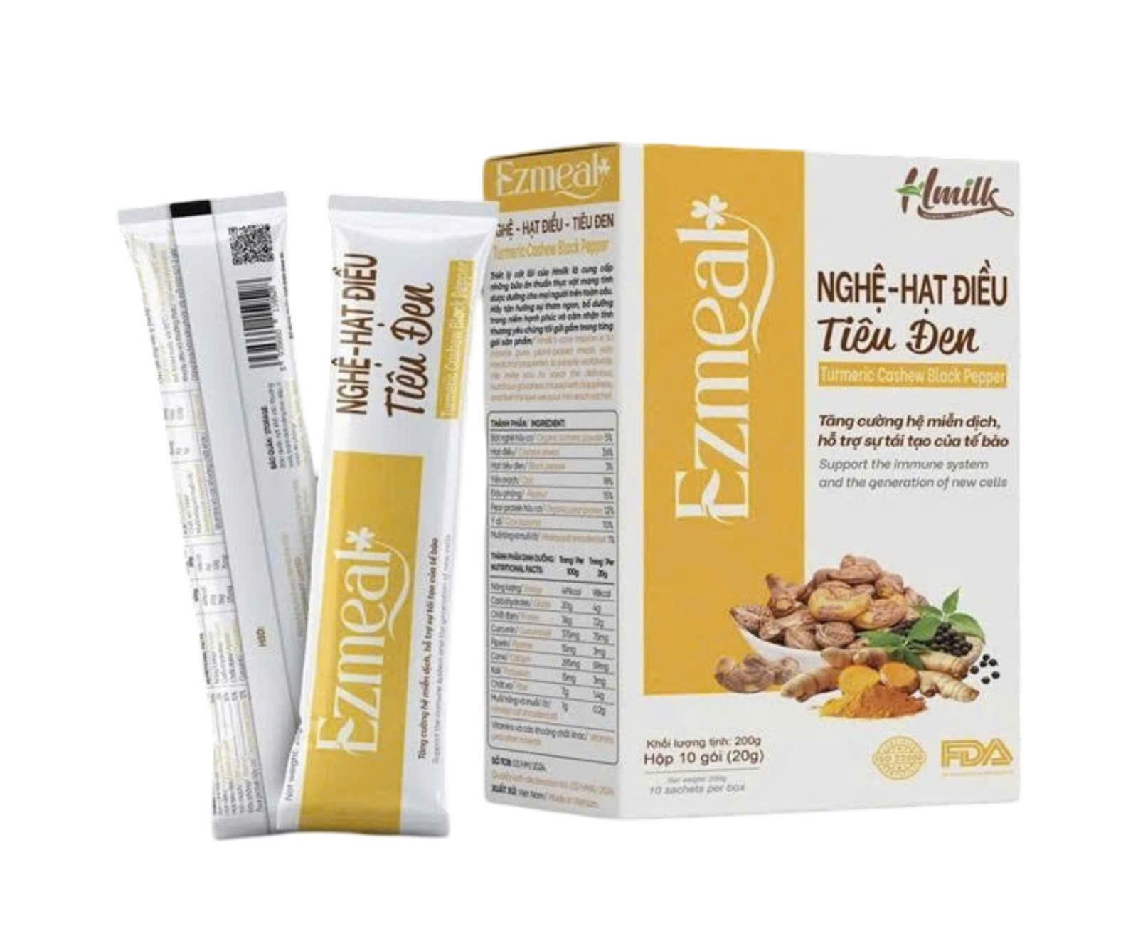 Sữa Hạt EZMEAL Nghệ - Hạt Điều Tiêu Đen 20g*10 gói